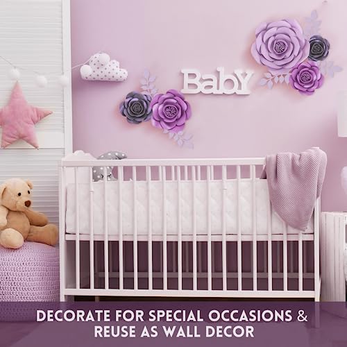 Rainbows & Lilies Large 3D Paper Flowers Decorations For Wall, Wedding, Bridal Shower, Baby Girl Nursery Decor, Kids Room, Centerpieces, Flower Backdrop, Party - 10-Pc Purple Wall Décor #TOP3