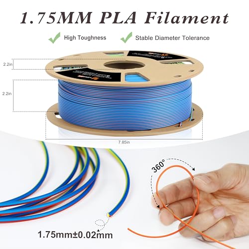 Image of LOVOON Matte Tricolors PLA 3D Printer Filament Multi-Color Changing by Angle Rainbow PLA 3D Printing Filament Fit Most 3D Printers /3D Pens,Matte Orange /Blue /Yellow,1KG(2.2lbs) /Spool