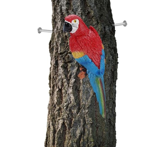 Rankomu Realistische Papageien-Wanddekoration aus Harz – Lifelike Vogel-Deko für Garten, Wohnzimmer & Fotoshooting (Rot, 31 * 10 * 8 cm)