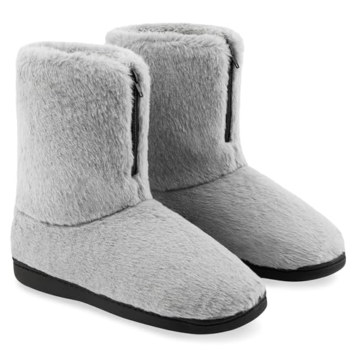 CityComfort Chaussons Femme Bottines Pantoufles Bottes Fourrées Bottine Femme Fille Ado Confort Hiver Tailles 36-41 (Gris, 39 EU)