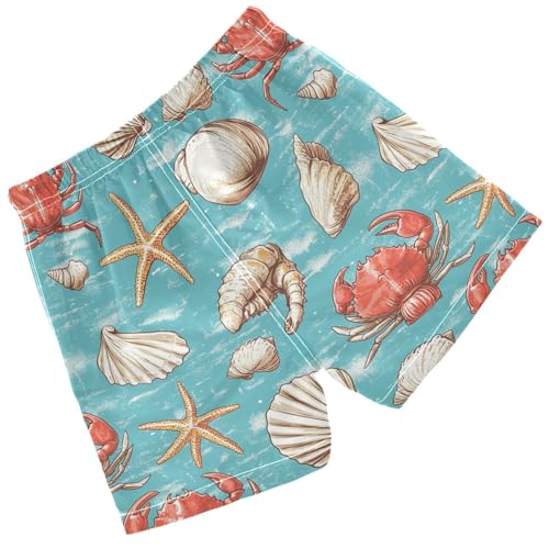 Pigsaly Boys Swim Trunks Crabs Starfish Seashells Turquoise Boys Board Shorts Swimsuit Swimwear Summer Bathing Suit 5T2