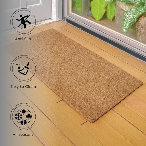 Image of Encasa XO Coir Door Mat, Commercial Entry Mat, Anti Slip PVC Back Natural