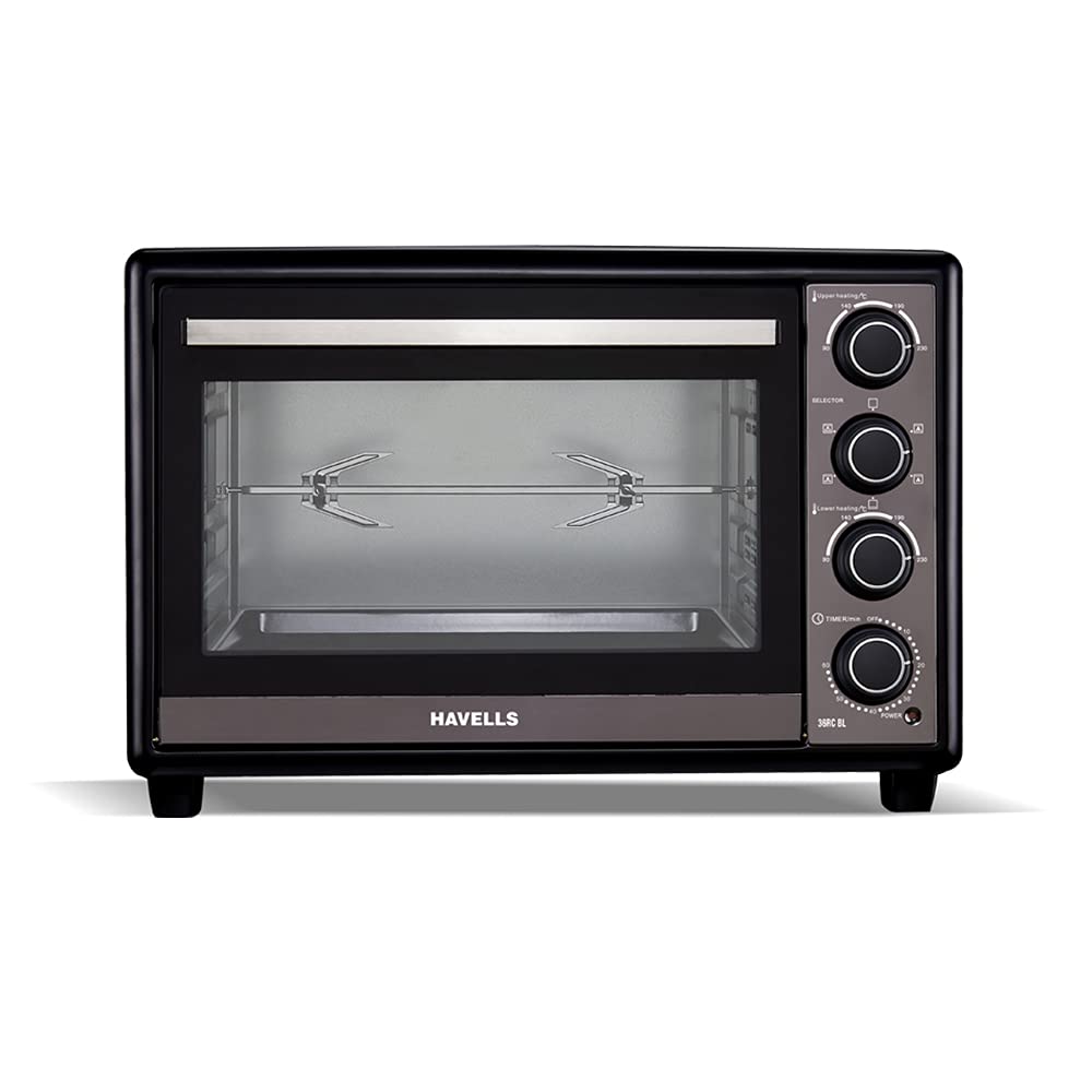 Havells OTG 36RC BL - 36 Lltr | Toughened Double Glass Door | 60 min timer | Rotisserie | Convection | 4 Knob with Dual Thermostat | Inner Lamp | 6 Heating Modes | 4 Skewer Rods | 1500W | 2Yr Warranty