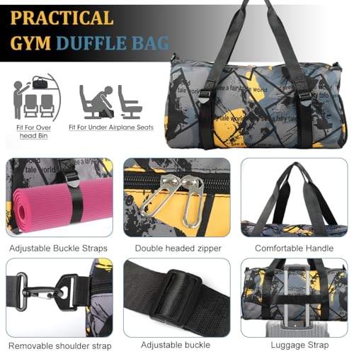 Image of GUSTAVE Duffle Bags for Men Travel Luggage Bag with Removable Shoulder Strap, Waterproof Dry Pouch & Shoe Compartment, Fashion Stained Print Oxford Cloth Gym Bag Duffle Bag, 50x22x24cm
