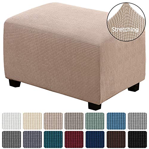 H.VERSAILTEX Ottoman Covers Oversized Rectangle Folding Storage Stool Ottoman Cover Furniture Protector for Living Room Jacquard Polyester Stretch Fabric Slipcover(Ottoman X-Large, Sand)