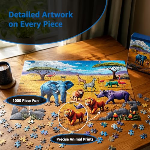 Image of Amazon Brand - Jam & Honey 1000 Piece Animal Puzzle for Teens & Adults | 14+ Years | Animal Theme | Long Puzzle