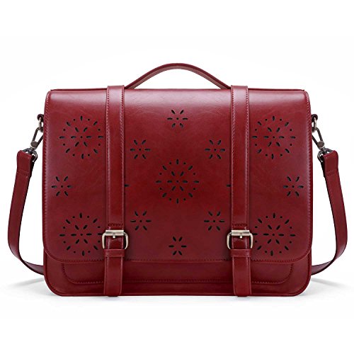 ECOSUSI Women Briefcase PU Leather Laptop Backpack Shoulder Computer Bag Messenger Satchel fit 14 inch Laptop, Red