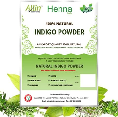 Allinherbs INDIGO POWDER - 100% ORGANIC AND NATURAL Indigofera Tinctoria Hair Powder, FREE from Chemical PPD Ammonia and Metallic Salts - 60g