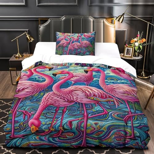 Housse de couette flamants roses zippée pour un lit simple facile à border