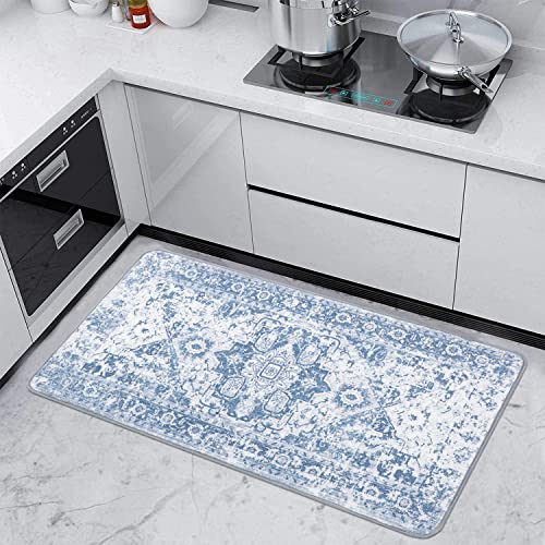 Famibay Hallway Runner Non Slip Runner Rugs for Hallway 60x120cm Washable Blue Vintage Kitchen Hall Carpet Floor Rugs for Entryways Bedroom Laundry - Image 4