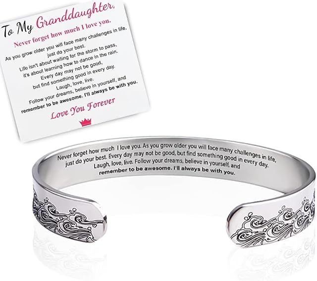 TFXNBKW To My Granddaughter - I Will Always Be With You - Love You Forever Bracelet, Inspirational Bracelet for Her Engraved with a Message of Love