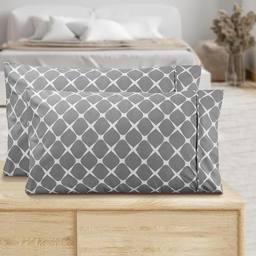 Image of Elegant Comfort Luxury Ultra-Soft 2-Piece Pillowcase Set - 1500 Premium Hotel Quality Microfiber Double Brushed - Wrinkle Resistant, Standard /Queen, Bloomingdale Pattern Gray