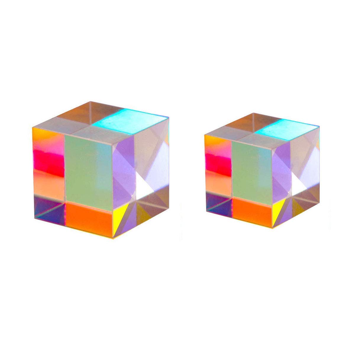 Lovetao 2 PCS K9 Optical Glass Square Cube Prism 15mm and 20 mm Refractor Crystal Prism, for Science Experiment Physics Optical Teaching Prism, Light Spectrum Sunlight Refraction Prism Photography