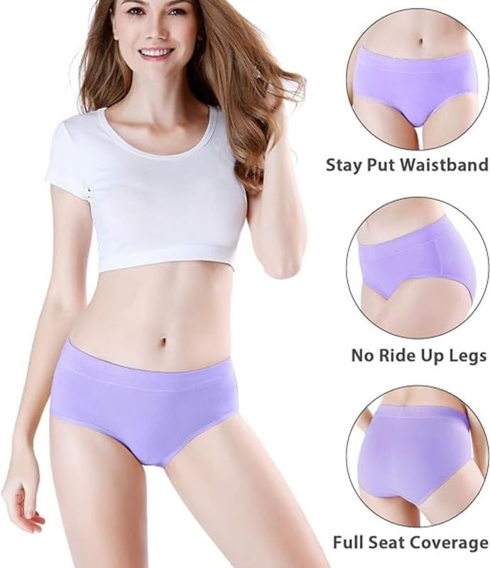 Image of DIVING DEEP Women's Cotton Underwear, Mid Waist Full Coverage Underpants, Post Partum Briefs Panties for Women Multipack-4