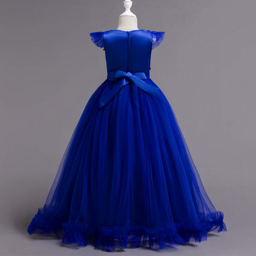 Robe de princesse pour fille - Robe en dentelle florale - Robe de mariage - Robe de bal - Robe de demoiselle d'honneur - Robe de cocktail élégante - Robe de soirée longue - Robe de communion