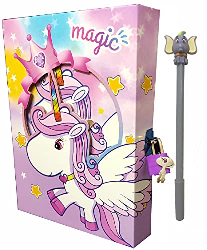 SHREE TECHNESH® Uneecorn Lock Diary with Gel Pen for Girls, Kids Uneecorn Diary Gift Set