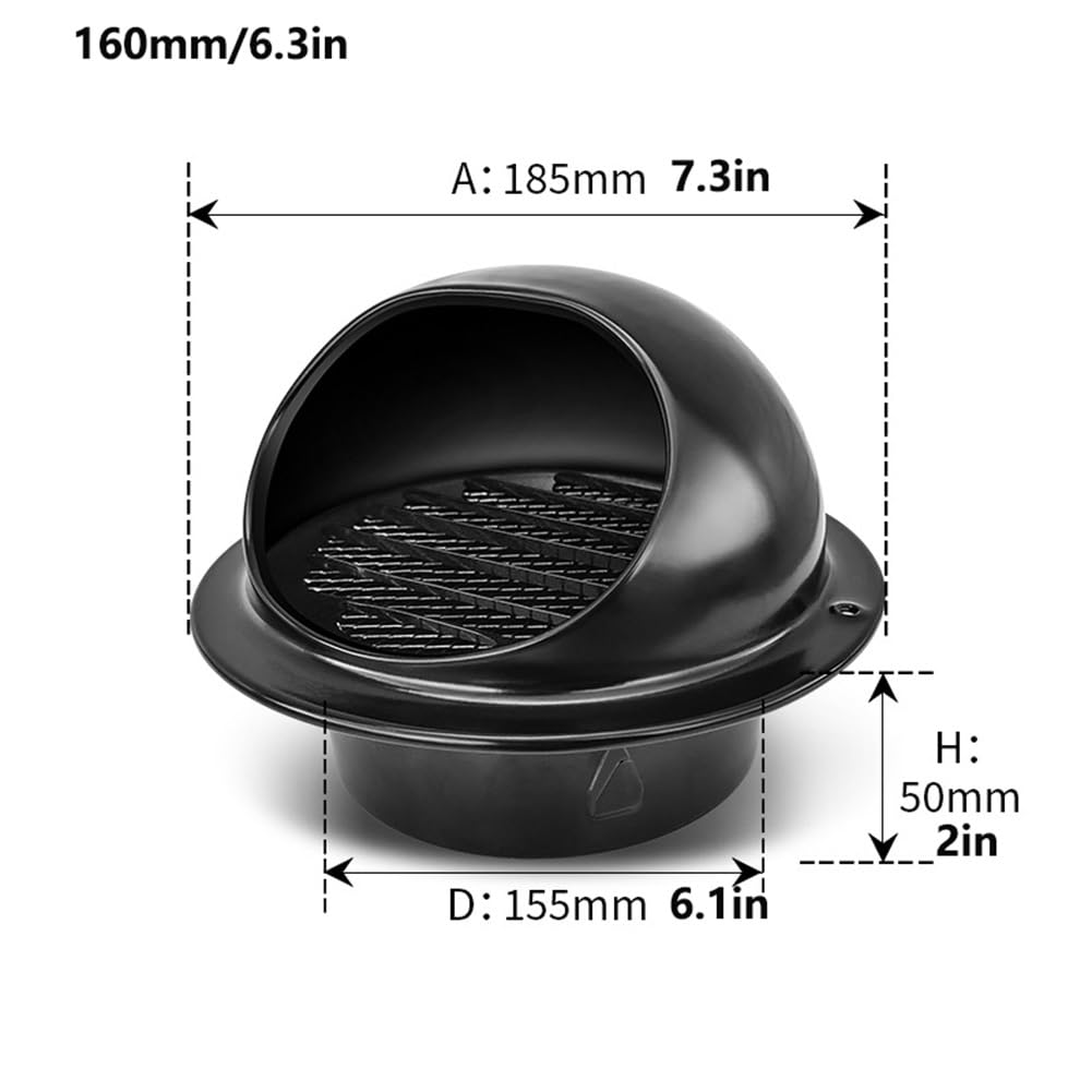 Pack de 2 Rejilla de Ventilación, 50-200 mm, Acero Inoxidable, Pared, Tapa de Ventilación de Aire，lamas, Malla Mosquitera, Secadora, Campana Extractora, Extractor Exterior