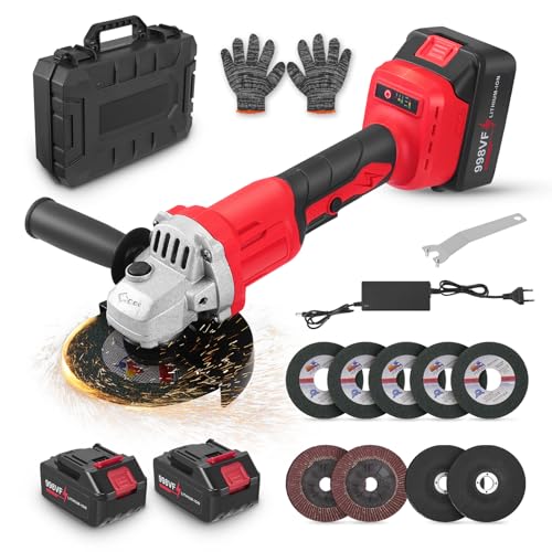 Amoladora angular inalámbrica sin escobillas 21V, velocidad hasta 13500 rpm Incluye discos de corte discos de desbaste discos de pulido Equipada con dos baterías de 21V 3,0Ah Diámetro 125 mm