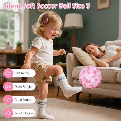 Image of Indoor Soccer Ball Size 3 Silent Soccer Balls Gifts for Beginners, Soft Foam House Training Balls, Lightweight Soccerball with Pump for Home Practice