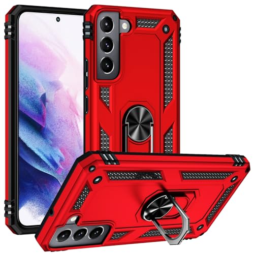 SORAKA Case for Samsung Galaxy S22 5G with 360 Degree Rotation Ring Holder Soft TPU Slim Fit Case Samsung Galaxy S22 5G Case with Metal Plate for Magnetic Car Phone Holder Red