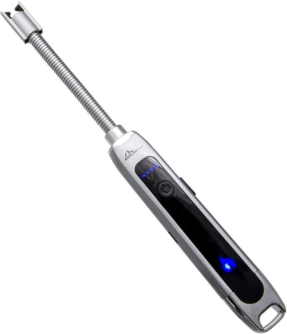 Rechargeable Arc Lighter - Flameless Lighter - USB Plasma Lighter - Adjustable Extra Long Lighter for Hard to Reach Candles, BBQ Grills, Stoves, Fireplace, Campfires by Boulder Tools