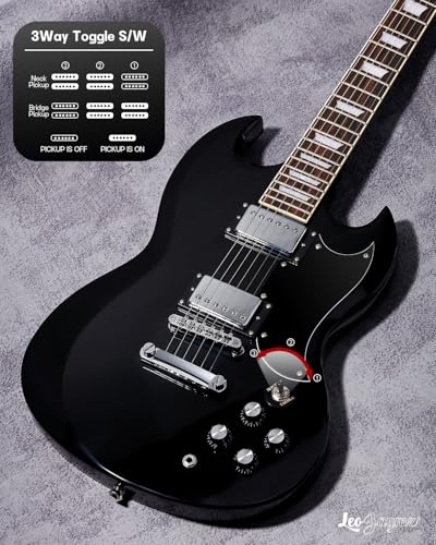 Image of Leo Jaymz 39 Inch Solid Body Electric Guitar - Poplar Wood Body,Maple Neck and Laurel Wood Fretboard (Black)