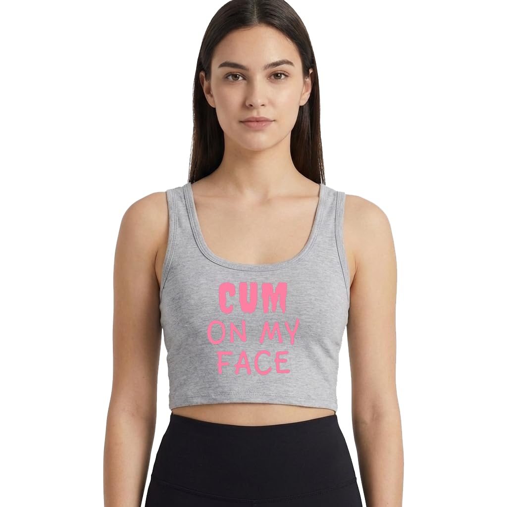 Womens Cum On My Face Kinky Oral Sex Sleeveless Crop Top Black-image-40