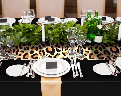 Image of Buryeah Leopard Print Tablecloth 54 x 108'' Leopard Plastic Table Cover Disposable Safari Animal Cheetah Print Party Decorations for Baby Shower Wedding Birthday Party Favors(Black,6 Pcs)