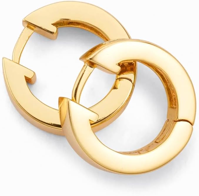 Yellow Gold Plated 925 Sterling Silver Square Princess Cut Iced 5A Cz Trendy Classic Unisex 14mm Hoops Hypoallergenic Huggie Hoop Earrings For Men Women - Image 4