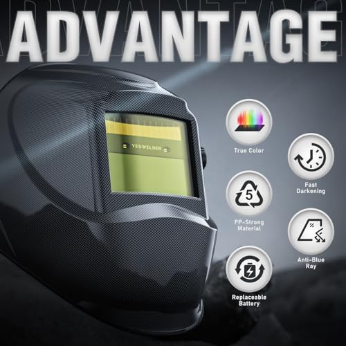 Image of YESWELDER Auto Darkening Welding Helmet, Blue Light Blocking, 1 /1 /1 /1 True Color Solar Powered Welding Hood with 2 Arc Sensors, Wide Shade 3.5 /9-13 Welder Mask for TIG MIG ARC and Grind