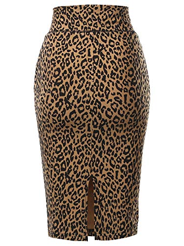 A2Y Women's Basic Solid Ponte Knee Length Slit Techno Span High Waist Pencil Skirt3