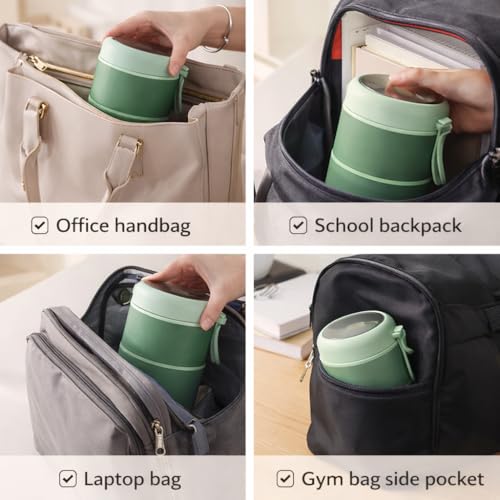 Image of Insulated Stackable Bento Box, 304 Stainless Steel Leak-Proof Thermal Lunch Pot with Foldable Spoon, 780ML Double-Layer Food Flask for Work & School - Green