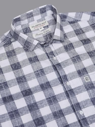 Image of Majestic Man Men Slim Fit Pure Cotton Checkred Half Sleeve Casual Shirt