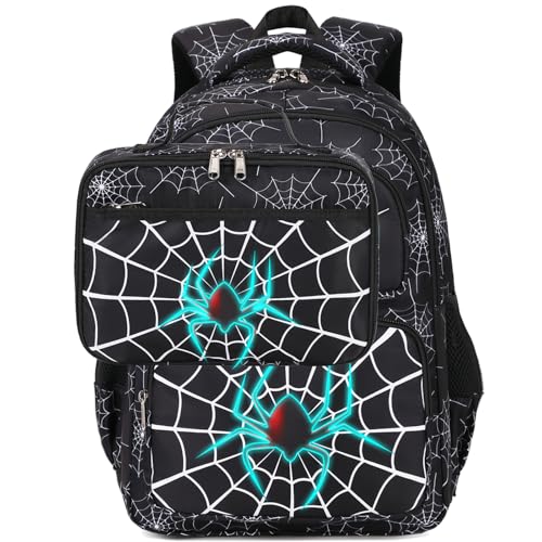 AUIVTY Mochila para meninos e meninas com lancheira que brilha no escuro, para crianças de 4 a 12 anos, ensino fundamental e médio, Preto com branco, Medium, Mochilas Daypack