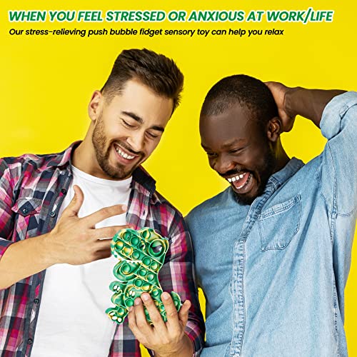 Dinosaur Push Pop Bubble Fidget Sensory Toy Silicone Large T-Rex with Printed Eye, Stress Reducer Anxiety Reliever Bubble Popper Board Fidget Squeeze Toy for Kids & Adults