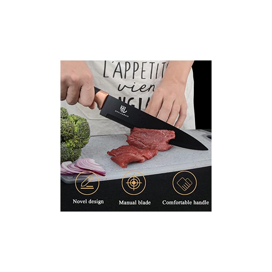 HL ZHUJIABAO Black Kitchen Knife Block Set with Cutting Board 15PCS Professional Sharp Chef Knife Set with Peeler & Scissor Cutlery Knives Set with Steak Knives as Gift