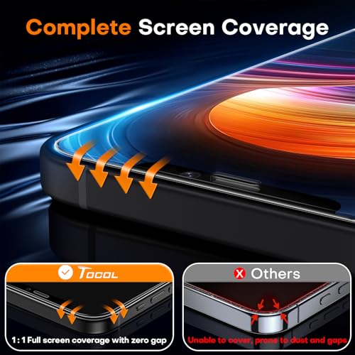 Image of TOCOL for iPhone 12 Screen Protector 9H Hardness Military Grade Shatterproof HD Tempered Glass Full Coverage Easy Installation Case Friendly 2 Pack