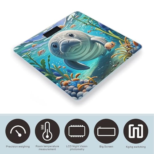 Báscula digital de baño con diseño animal marino y plataforma de vidrio templado miniatura 3