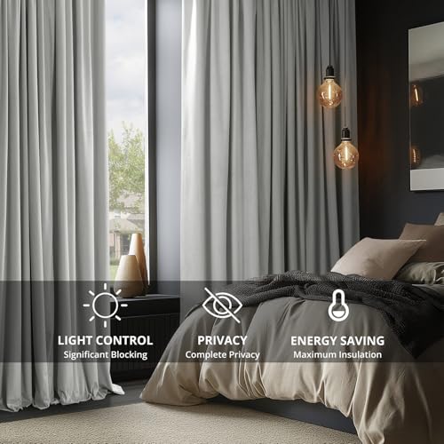 HPD Half Price Drapes Signature Velvet Thermal Blackout Curtains for Living Room 120 Inch Long (1 Panel) Rod Pocket Insulated Blackout Curtains for Bedroom Window Curtains, 50W x 120L, Reflection Grey