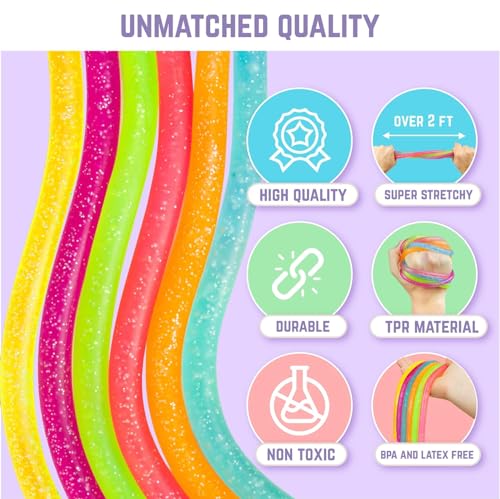 Image of BUNMO Bundle with Pop Tubes & Stretchy Strings Glitter - Sensory Toys for Toddlers - Toddler Toys - Stimulating Sensory Toys for Kids - Fidget Toy - Connect, Stretch, Twist & Pop