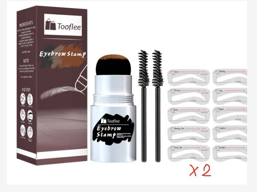 TOOFLEE Eyebrow Stamp Stencil Kit with 20 Stencils & 2 Brushes - Waterproof, Long-Lasting Eye Brow for Flawless Brows Fast Easy to Use Women DARK BROWN, 1.0 Count, 23