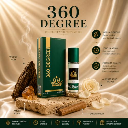 Image of 360 Degree Attar 6ml | Long Lasting Premium Alcohol-Free Perfume Oil for Men & Women | Roll-On Ittar Fragrance | Rich, Exotic & Concentrated Aroma | Travel Friendly Pocket Perfume
