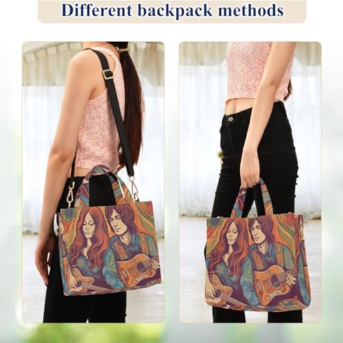 Shoulder Handbags for Women Hippie Lovers Print, Corduroy Tote Bag Large Capacity Small Size2
