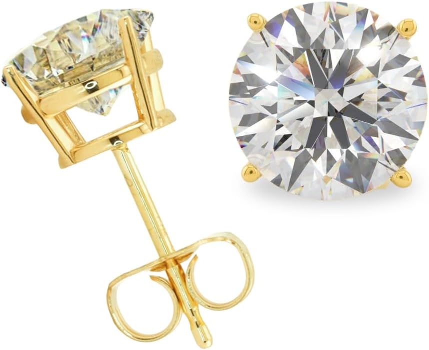 14K Solid Gold Lab Grown Moissanite Round 4-Prong Stud Earrings for Women | White & Yellow Gold | Push Back & Screw Back | Hypoallergenic | Made in USA | Gift for Her | By Adora Fine Jewelry