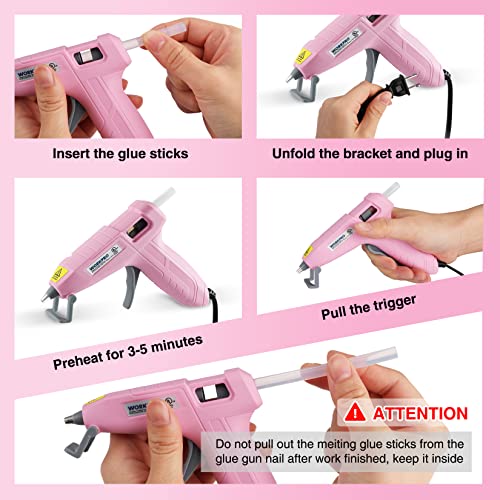WORKPRO Mini Hot Glue Gun with 20 Pcs Hot Glue Sticks, Glue Gun Kit for Decorations, Arts, Crafts, School DIY Projects and Home Repairs- Pink Ribbon - Image 5