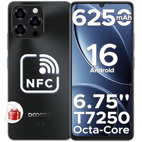 DOOGEE Note 58 Teléfono Movil Android 16, 6,75' HD+IPS 90Hz,T7250 Octa Core, 32GB(8+24) + 128GB, 6250mAh Batería, 16MP+8MP, Cuerpo de8,6mm Telefono, Face ID/NFC/OTG/GPS/Widevine L1/Doble SIM 4G Movil