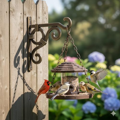 Image of Metal Wall Hook Hanging Plant Bracket | Decorative Straight Plant Hanger for Pots, Bird Feeders, Planters, Lanterns, Cotton, Wind Chimes Indoor Outdoor, (Brass Antique, Pack of 1)