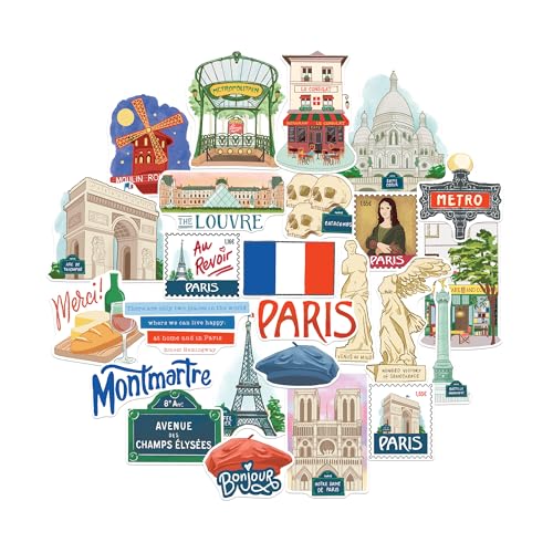 Navy Peony Autocollants Passionnés et Percutants de Paris (25 pièces) – pour Ordinateur Portable, Bouteille d’Eau, Valise