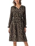 GRACE KARIN Damen Chiffon Blumendruck Kleid Sexy Leopard Kleid Rüschen Kleid Casual Braun L