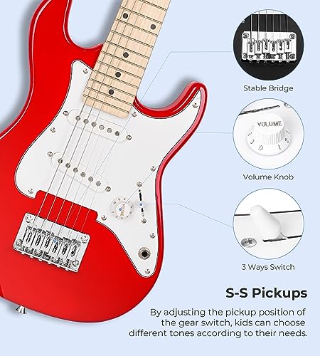 Image of Vangoa 30 Inch Kids Electric Guitar Starter Kit with Amp - Red
